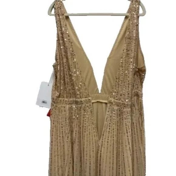 Mac Duggal Women's  10700 Illusion Plunge Neck Sequin Gown GOLD SZ 22 NWT $398 - Picture 6 of 7